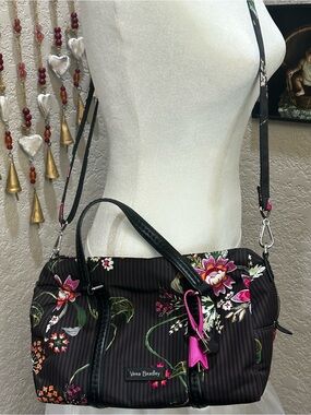 Vera Bradley Black Floral Satchel with Pink Accents